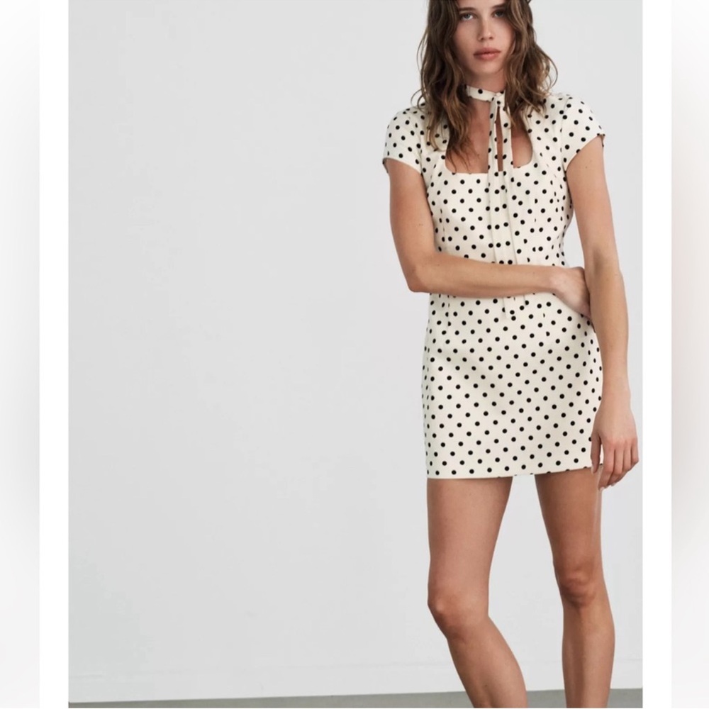 Zara Viral 💕Classic Polka Dot Tie-Neck Mini Dress - White/Black